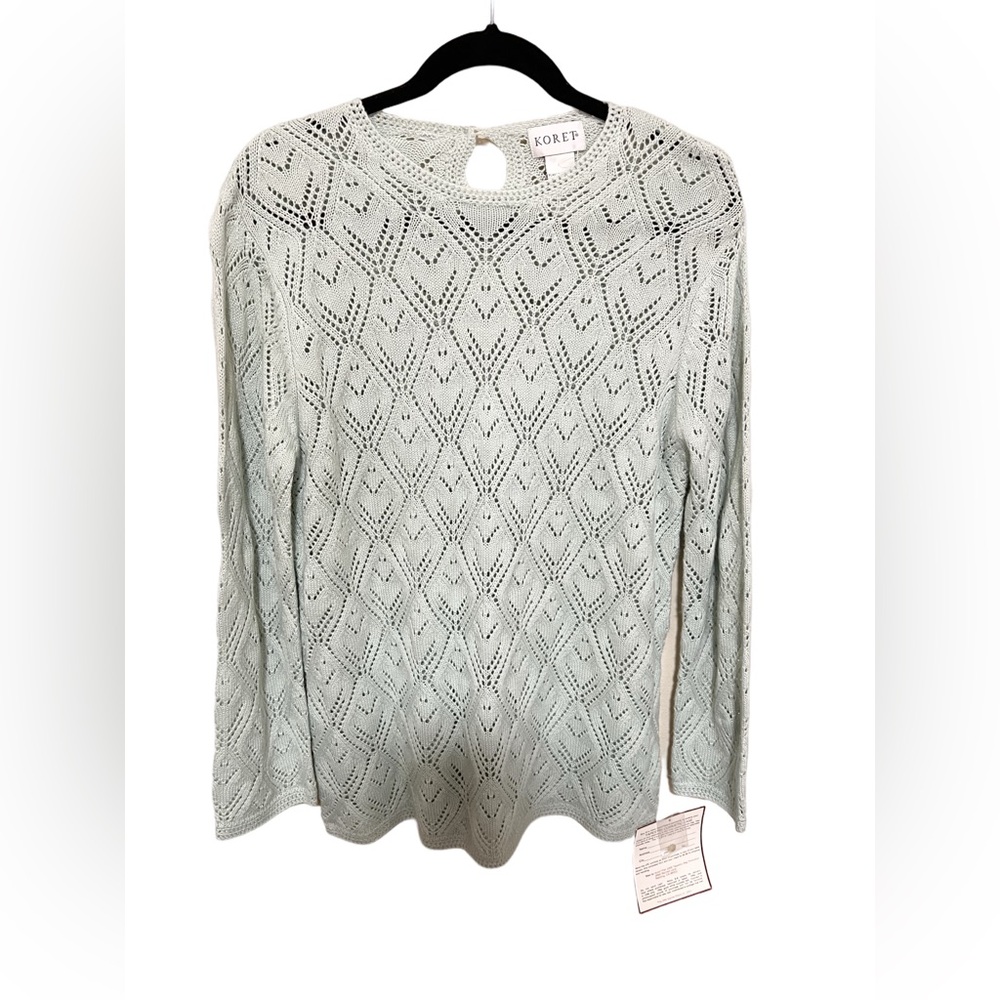 Nwt Vintage Koret M Open Knit Pointelle Sweater Sea Foam Coastal Grandma Cottage
